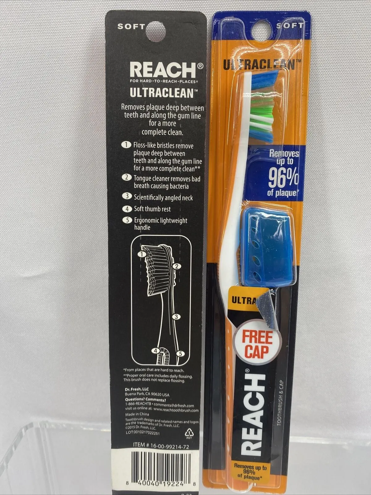 (2) Reach Fresh & Clean Soft Toothbrush Ultra Clean for Healthy Mouth & Cap
