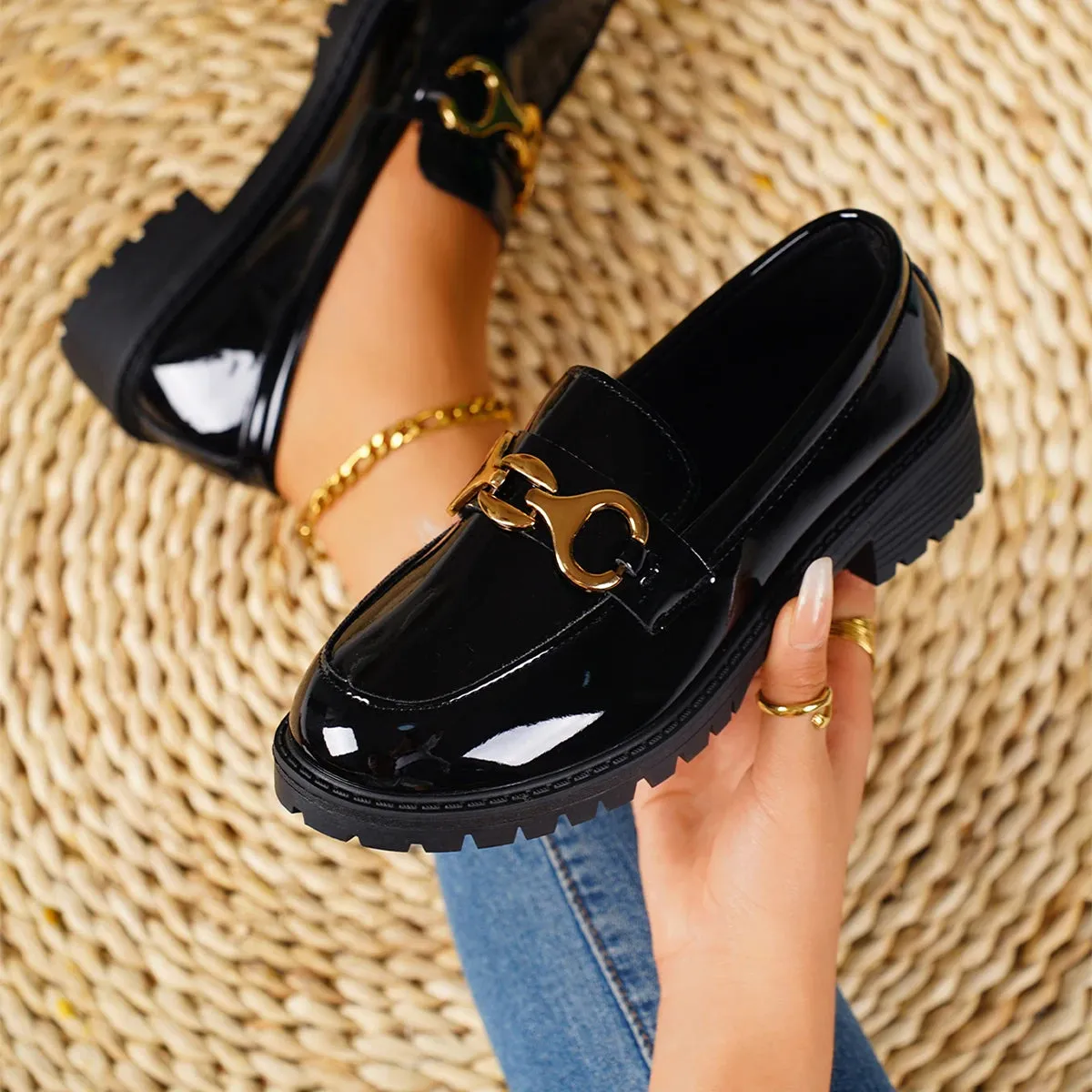 2025 New Women's Fashion Round Toe Wedge Shoes – Luxury Brand Casual Loafers | Trendy High Heels for Summer & Bridesmaids