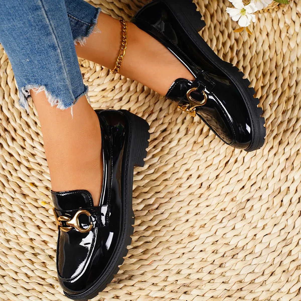 2025 New Women's Fashion Round Toe Wedge Shoes – Luxury Brand Casual Loafers | Trendy High Heels for Summer & Bridesmaids