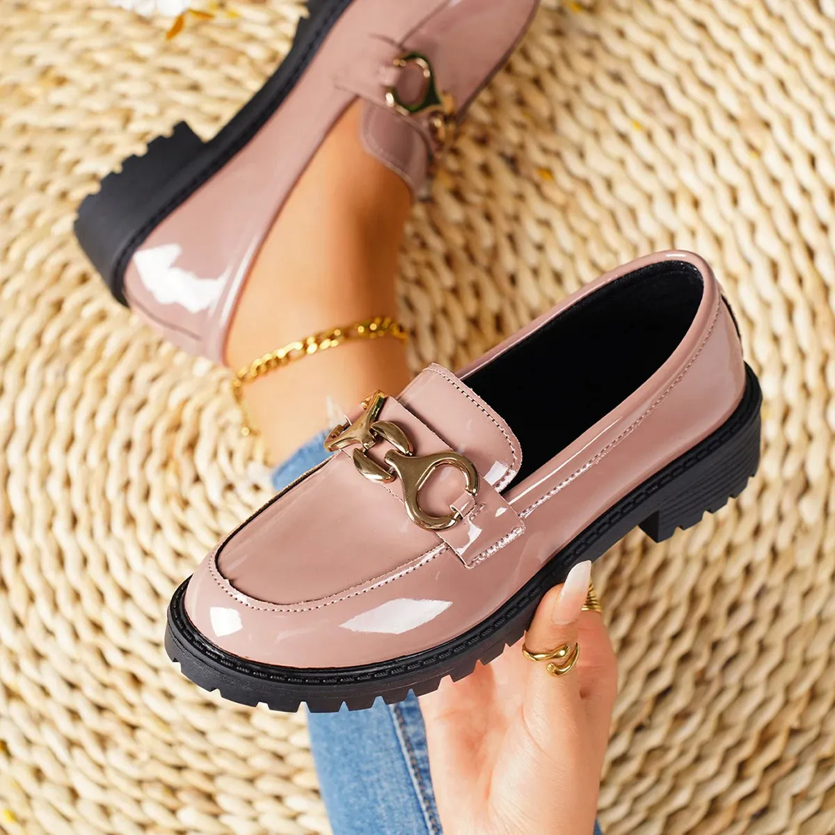 2025 New Women's Fashion Round Toe Wedge Shoes – Luxury Brand Casual Loafers | Trendy High Heels for Summer & Bridesmaids