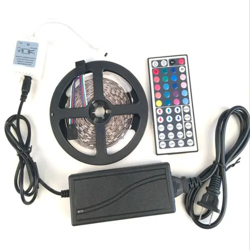 5M RGB 3528 5050 Waterproof LED Strip Light SMD 44 IR Remote 12V Power Full Kit