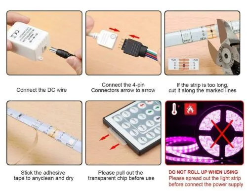 5M RGB 3528 5050 Waterproof LED Strip Light SMD 44 IR Remote 12V Power Full Kit