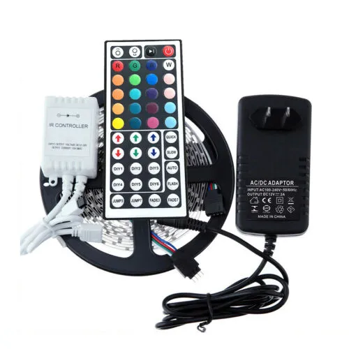5M RGB 3528 5050 Waterproof LED Strip Light SMD 44 IR Remote 12V Power Full Kit