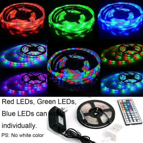 5M RGB 3528 5050 Waterproof LED Strip Light SMD 44 IR Remote 12V Power Full Kit