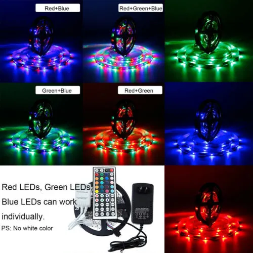 5M RGB 3528 5050 Waterproof LED Strip Light SMD 44 IR Remote 12V Power Full Kit
