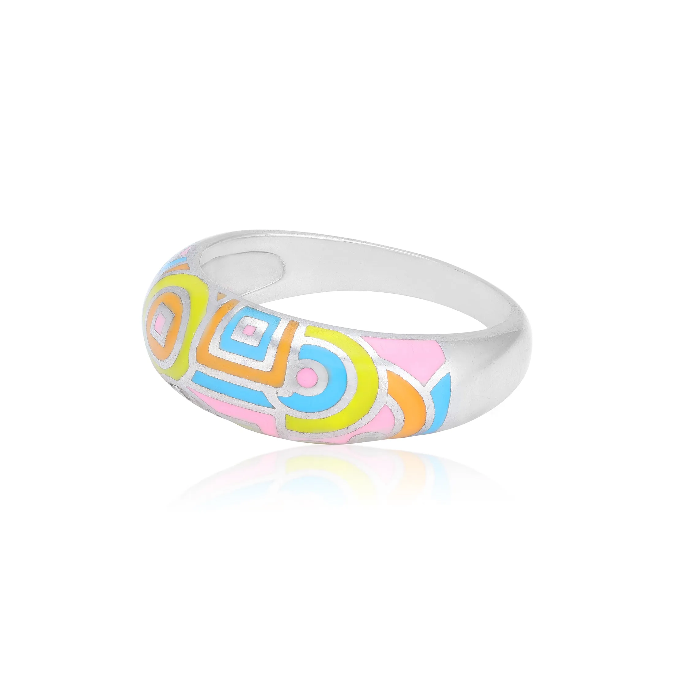 925 Sterling Silver Pop Art Mosaic Pastel Enamel Wide Ring for Women