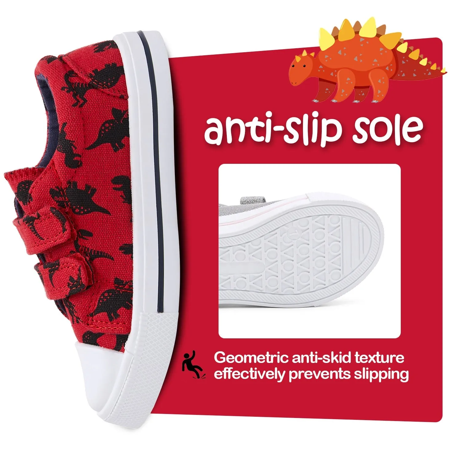 Black Dinosaur Double Velcro Red Canvas Sneakers
