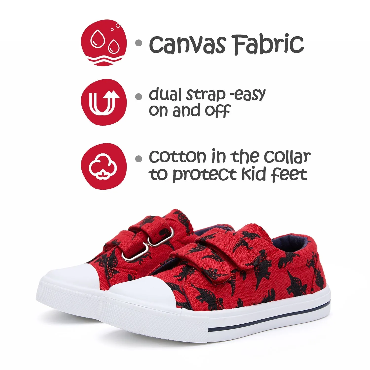 Black Dinosaur Double Velcro Red Canvas Sneakers