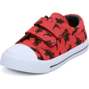 Black Dinosaur Double Velcro Red Canvas Sneakers
