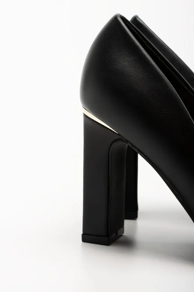 Block Heel Court Shoe Black