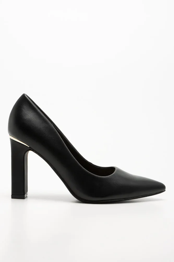 Block Heel Court Shoe Black