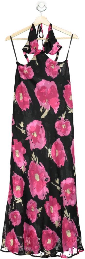 Boohoo Black/Pink Floral Maxi Dress UK 10
