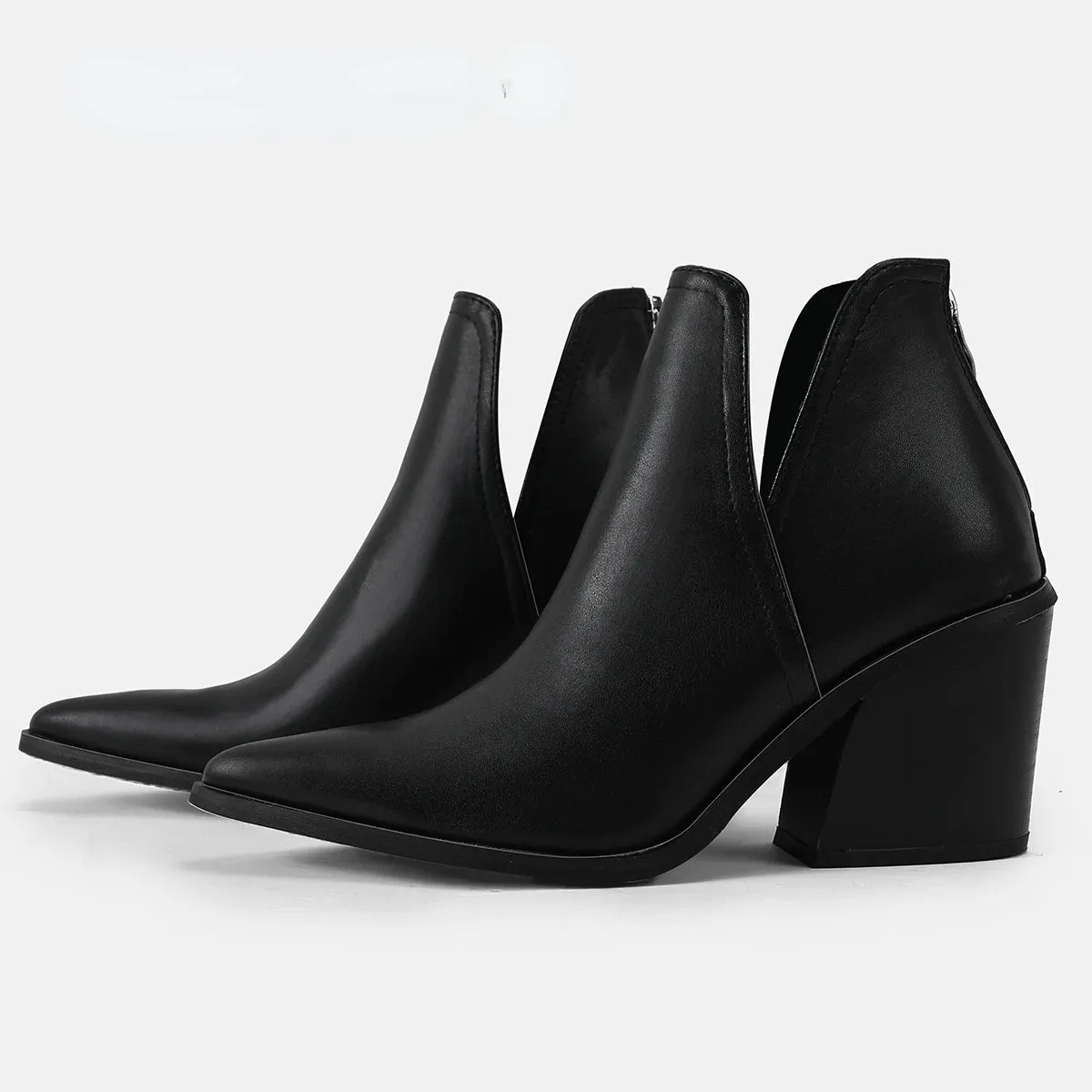 Boots Women Ankle Leopard Mid Heel Shoes Female Slip-On Casual Black Square Heel Booties