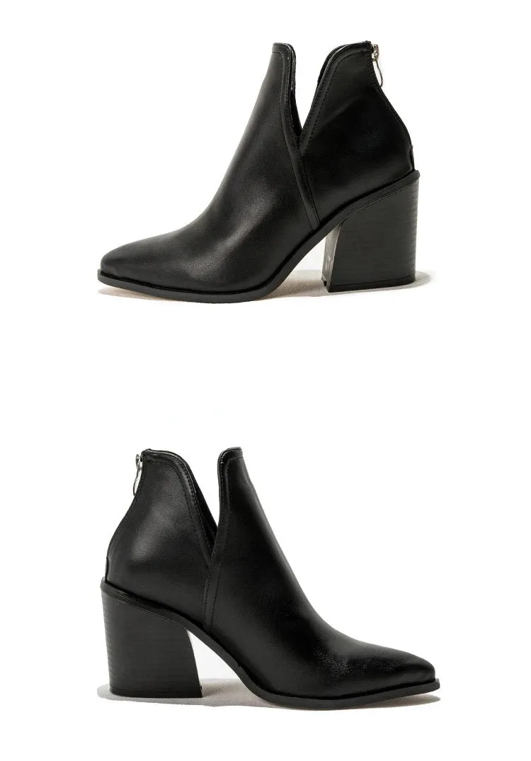 Boots Women Ankle Leopard Mid Heel Shoes Female Slip-On Casual Black Square Heel Booties