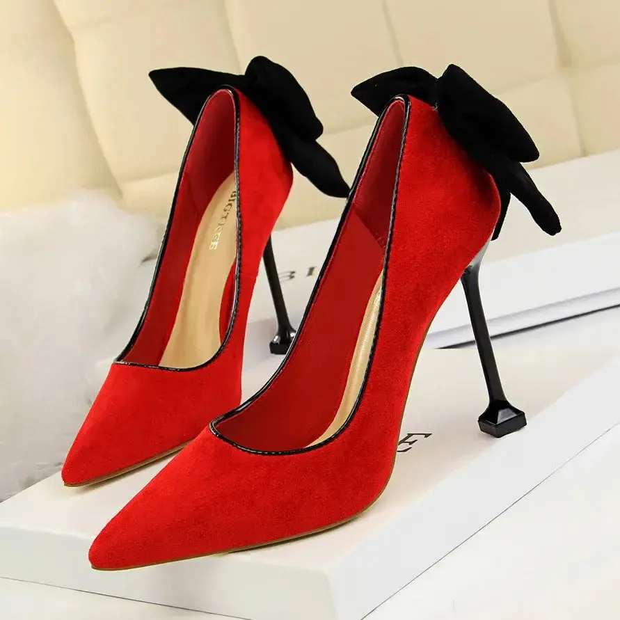 Bowknot Female Heels Suede Women Pumps  New High-heels Fashion Sweet Ladies Shoes Luxury Pumps
