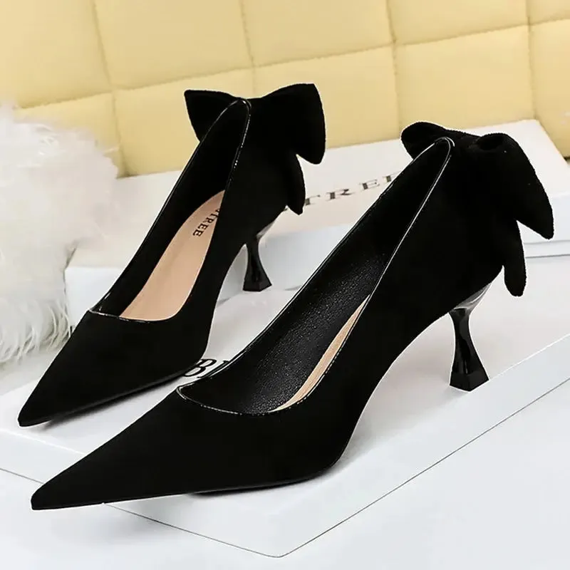Bowknot Female Heels Suede Women Pumps  New High-heels Fashion Sweet Ladies Shoes Luxury Pumps