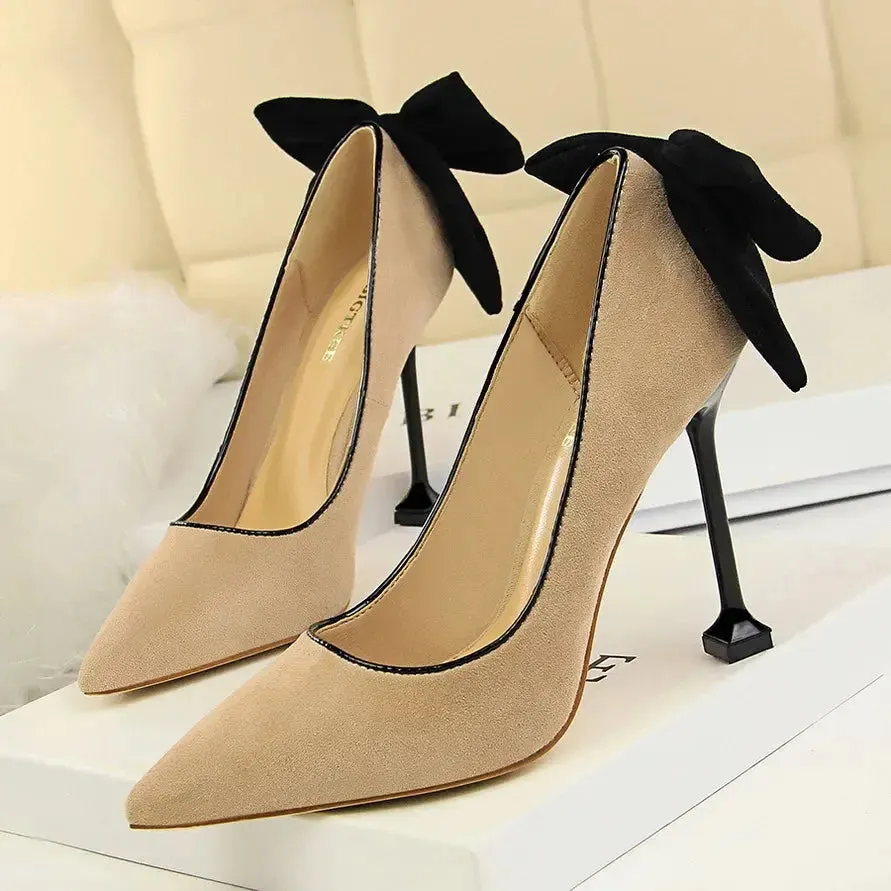 Bowknot Female Heels Suede Women Pumps  New High-heels Fashion Sweet Ladies Shoes Luxury Pumps
