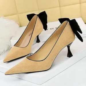 Bowknot Female Heels Suede Women Pumps  New High-heels Fashion Sweet Ladies Shoes Luxury Pumps