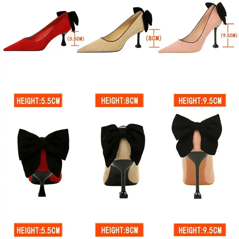Bowknot Female Heels Suede Women Pumps  New High-heels Fashion Sweet Ladies Shoes Luxury Pumps