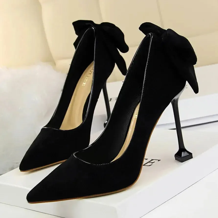Bowknot Female Heels Suede Women Pumps  New High-heels Fashion Sweet Ladies Shoes Luxury Pumps