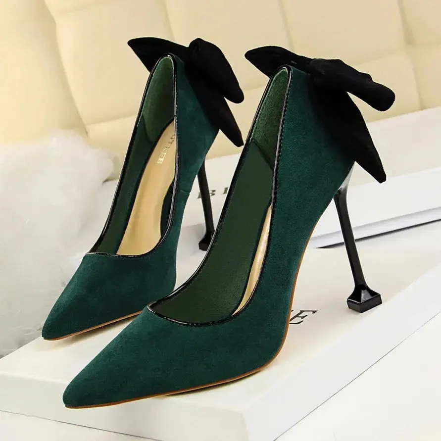 Bowknot Female Heels Suede Women Pumps  New High-heels Fashion Sweet Ladies Shoes Luxury Pumps