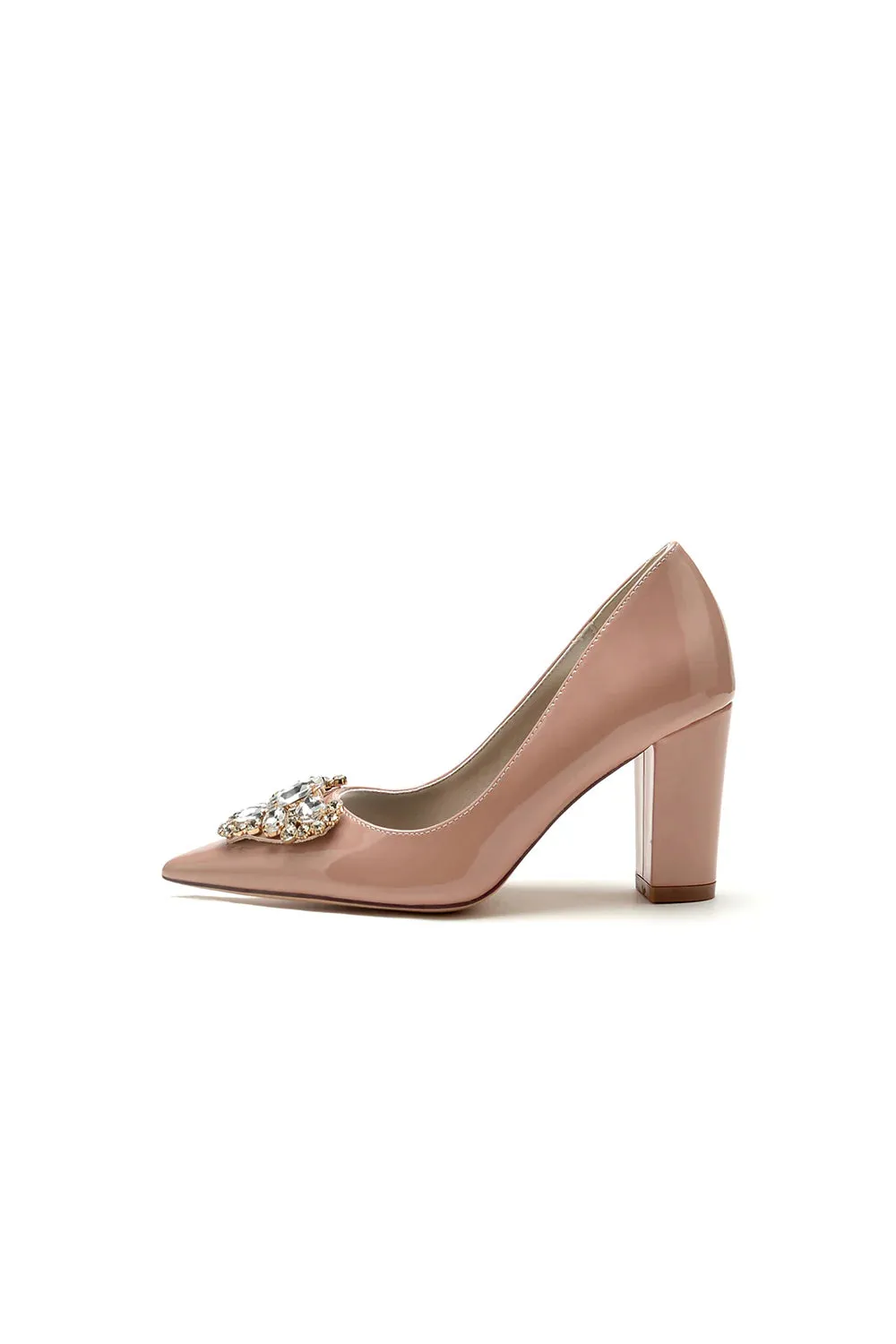 Burgundy High Heels with Gemstone-Adorned Golden Buckle