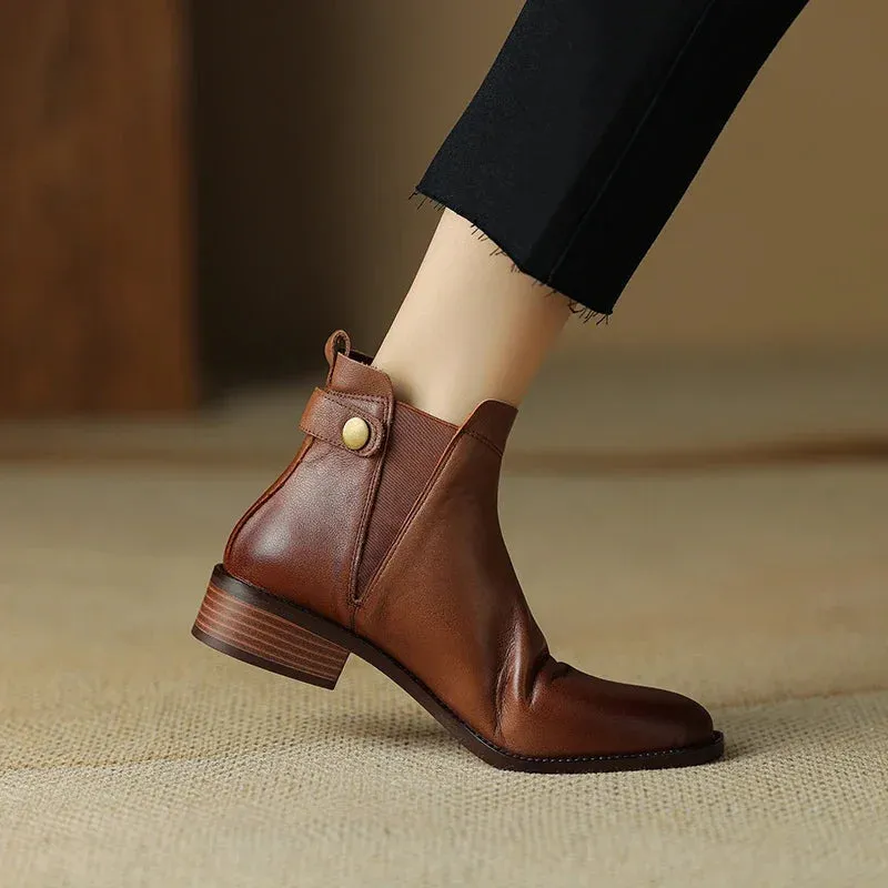 Caitria™ | Soft leather chelsea boots with thick heels