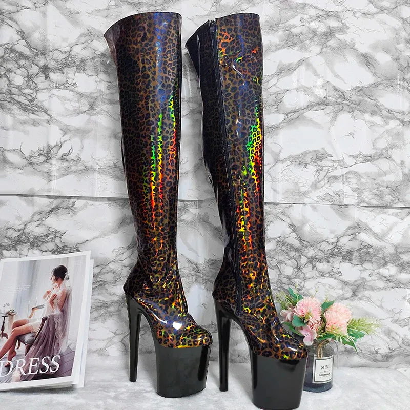 Catwalk Thigh High Boots Women 8Inch Stripper Heels Crossdresser Goth Boots Gold Silver Sexy Exotic Dancer Fetish 20cm Nightclub