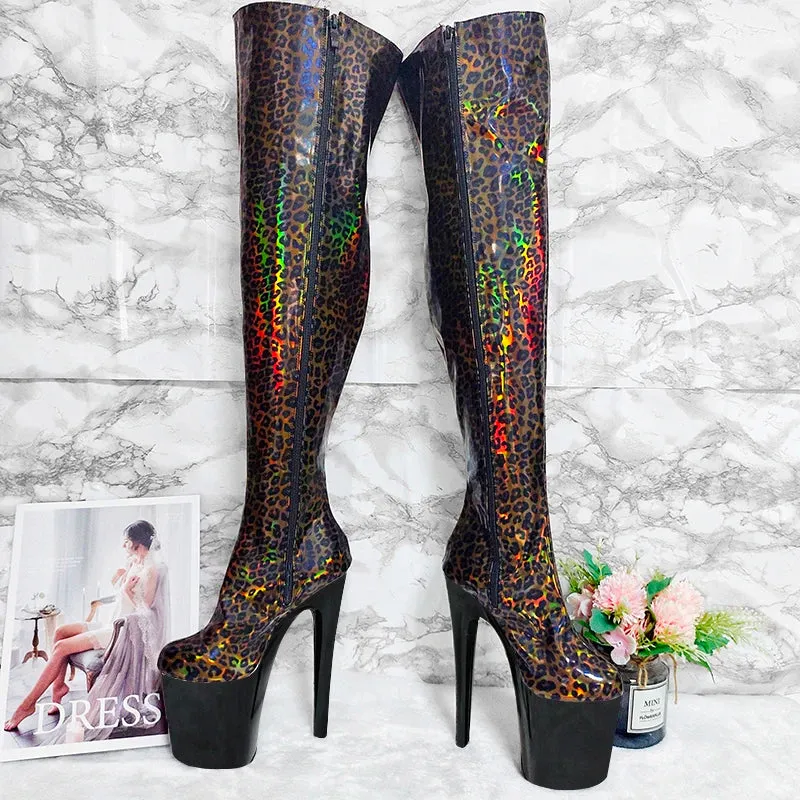 Catwalk Thigh High Boots Women 8Inch Stripper Heels Crossdresser Goth Boots Gold Silver Sexy Exotic Dancer Fetish 20cm Nightclub