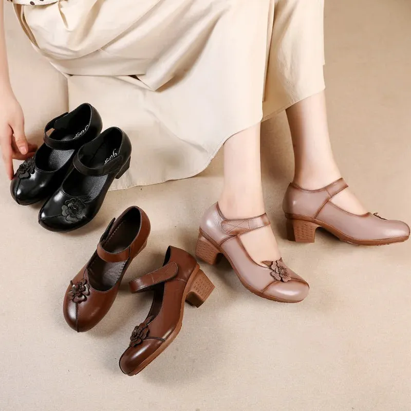 Cerise - Comfortable low-heeled Flower Sandals
