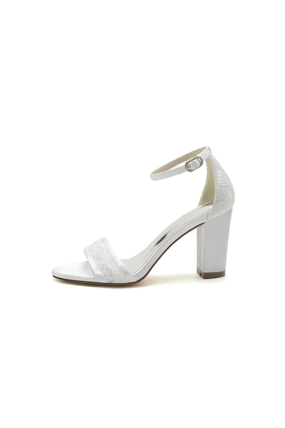 Champagne High Heels with Transparent Heel and Lace Ankle Strap