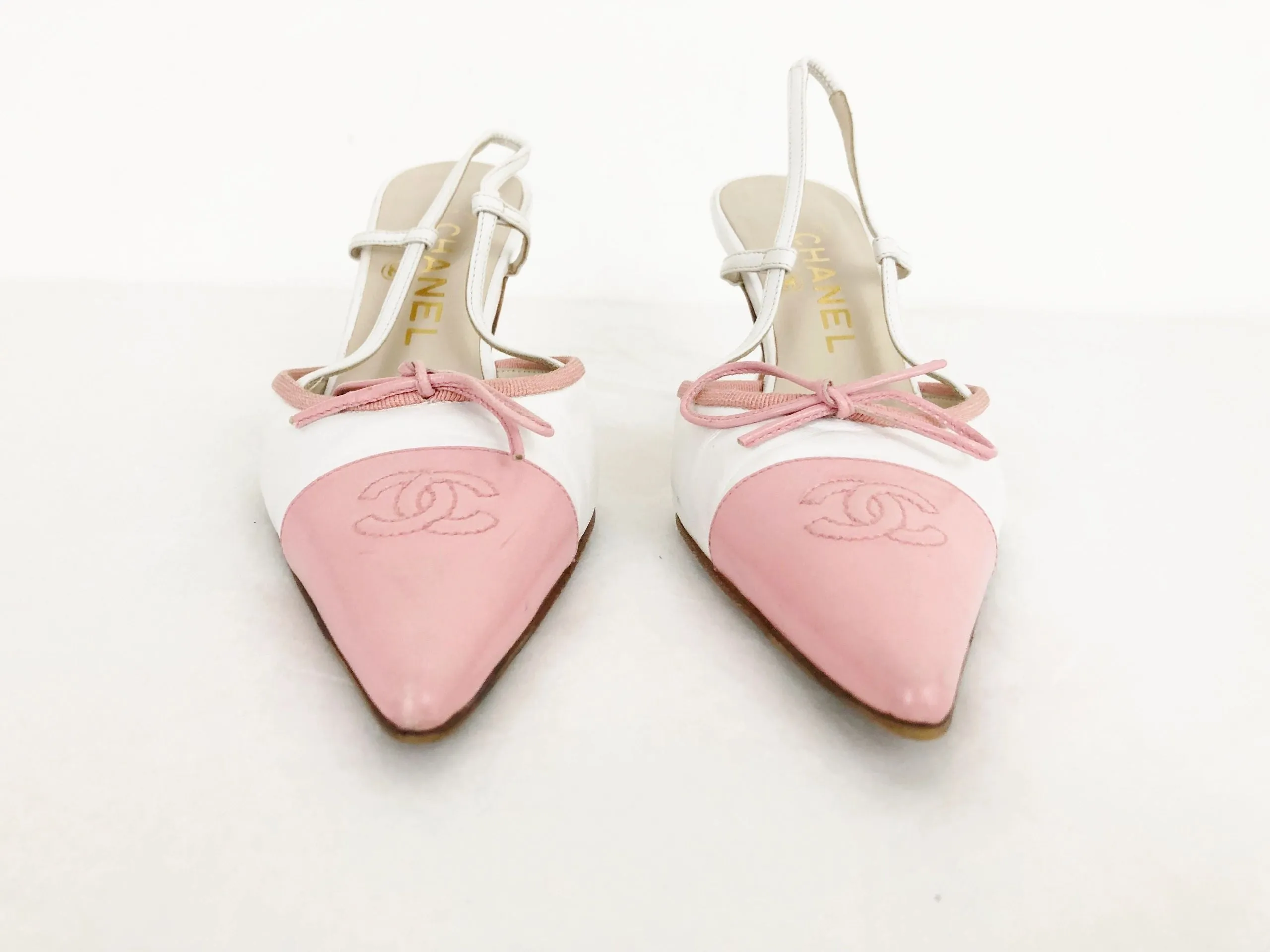 Chanel Cc Cap-Toe Slingbacks Size 37 It (7 Us)