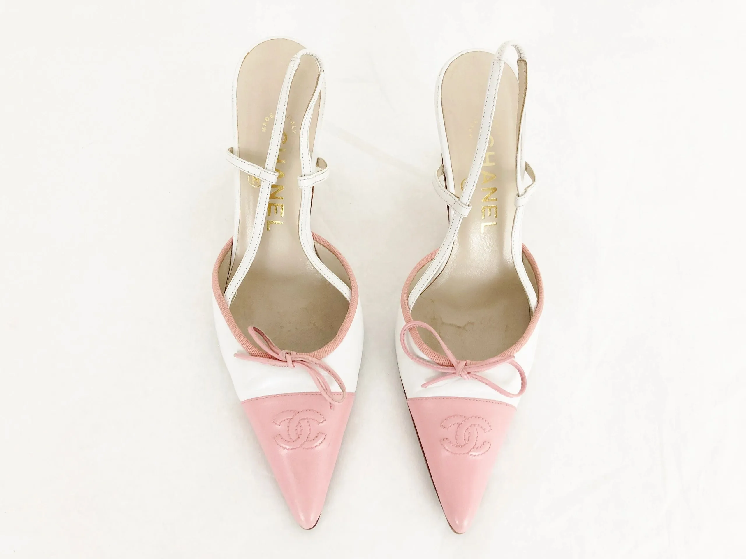 Chanel Cc Cap-Toe Slingbacks Size 37 It (7 Us)