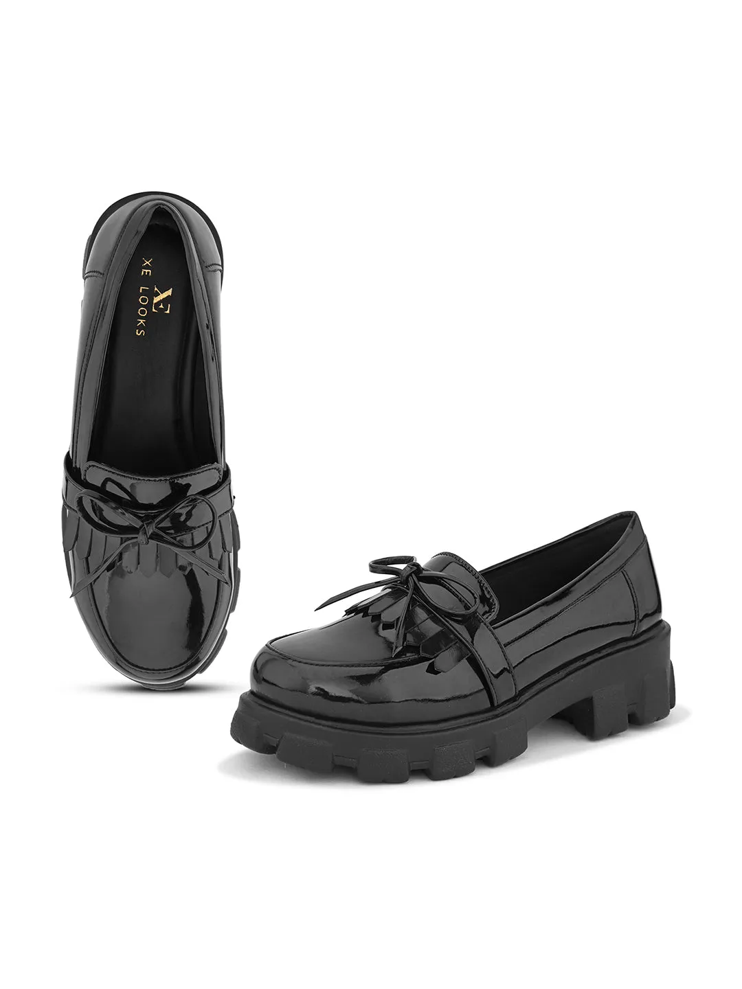 Chunky Black Sole with Bow Detail Design Loafers