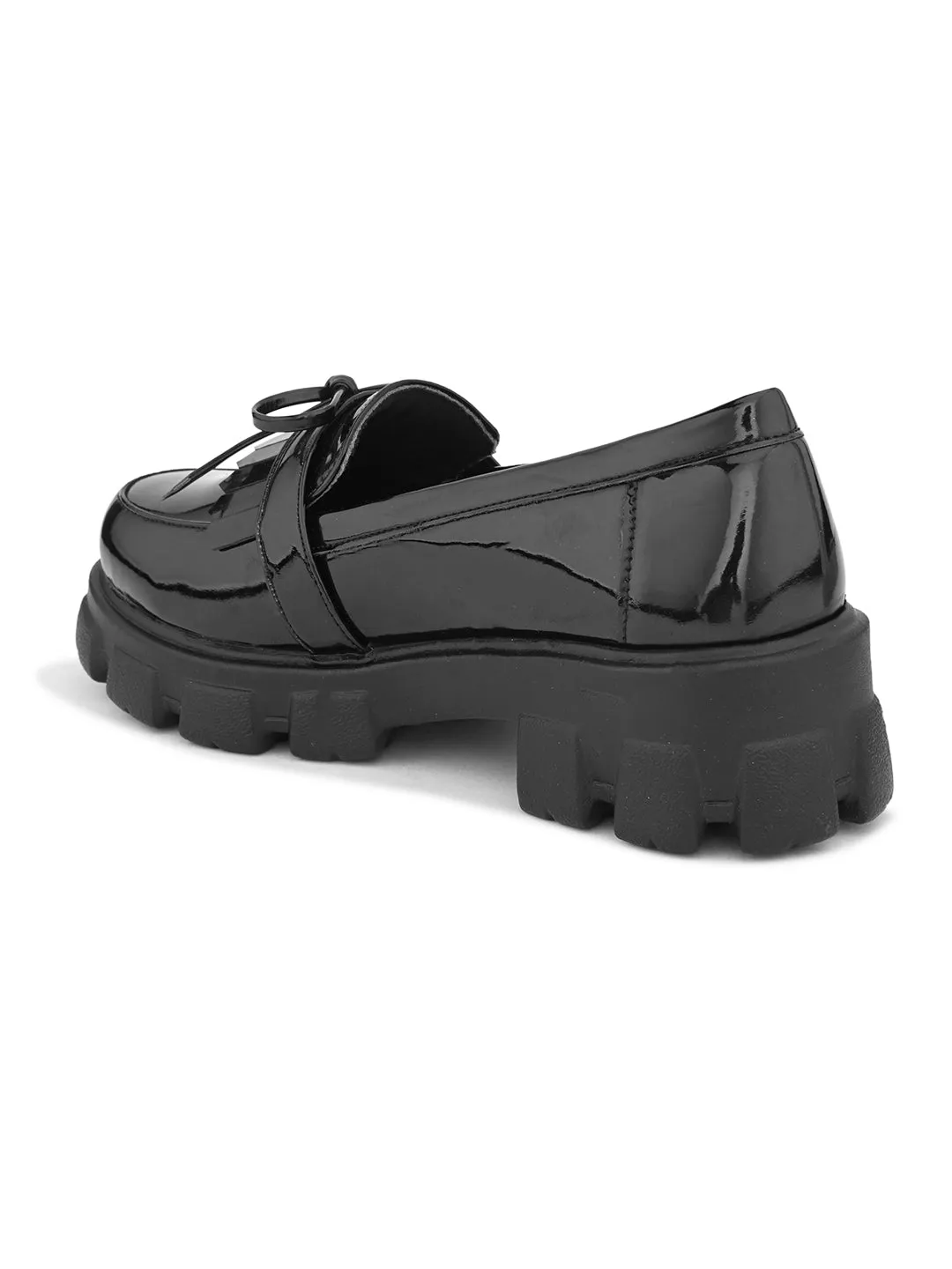 Chunky Black Sole with Bow Detail Design Loafers