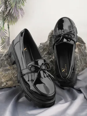 Chunky Black Sole with Bow Detail Design Loafers