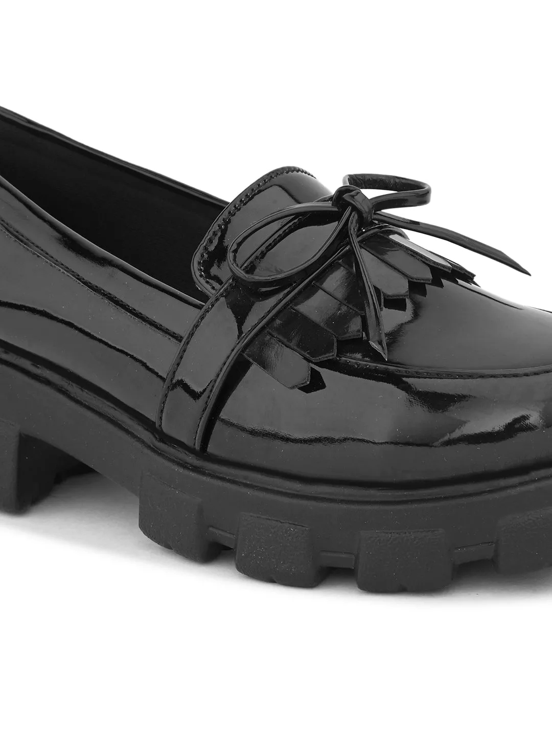Chunky Black Sole with Bow Detail Design Loafers