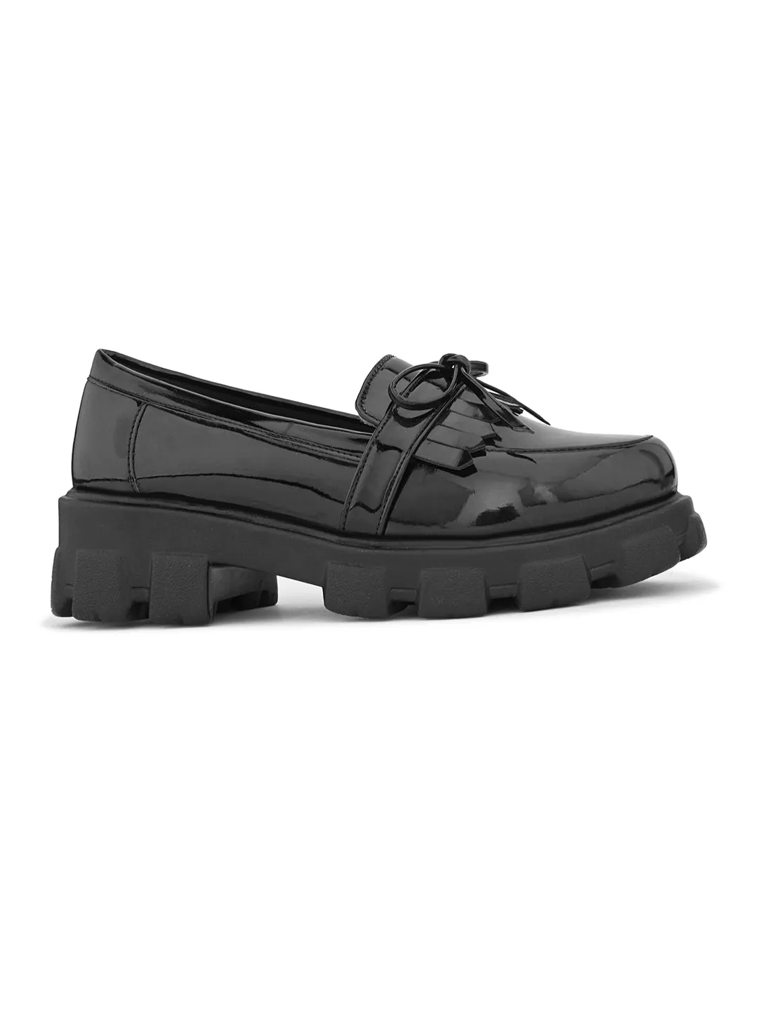 Chunky Black Sole with Bow Detail Design Loafers