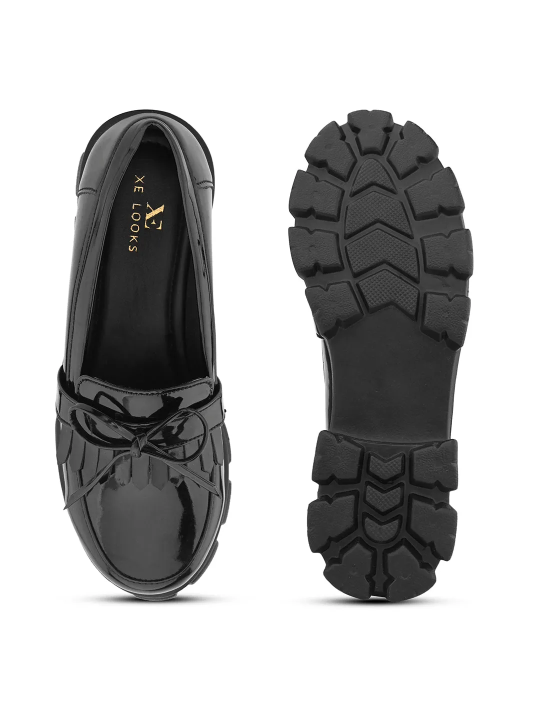 Chunky Black Sole with Bow Detail Design Loafers