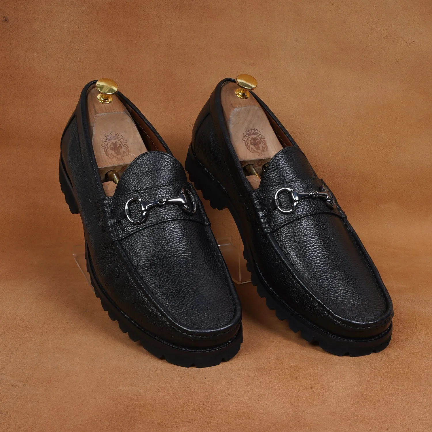Chunky Sole Moccasin Loafer with Gunmetal Buckle