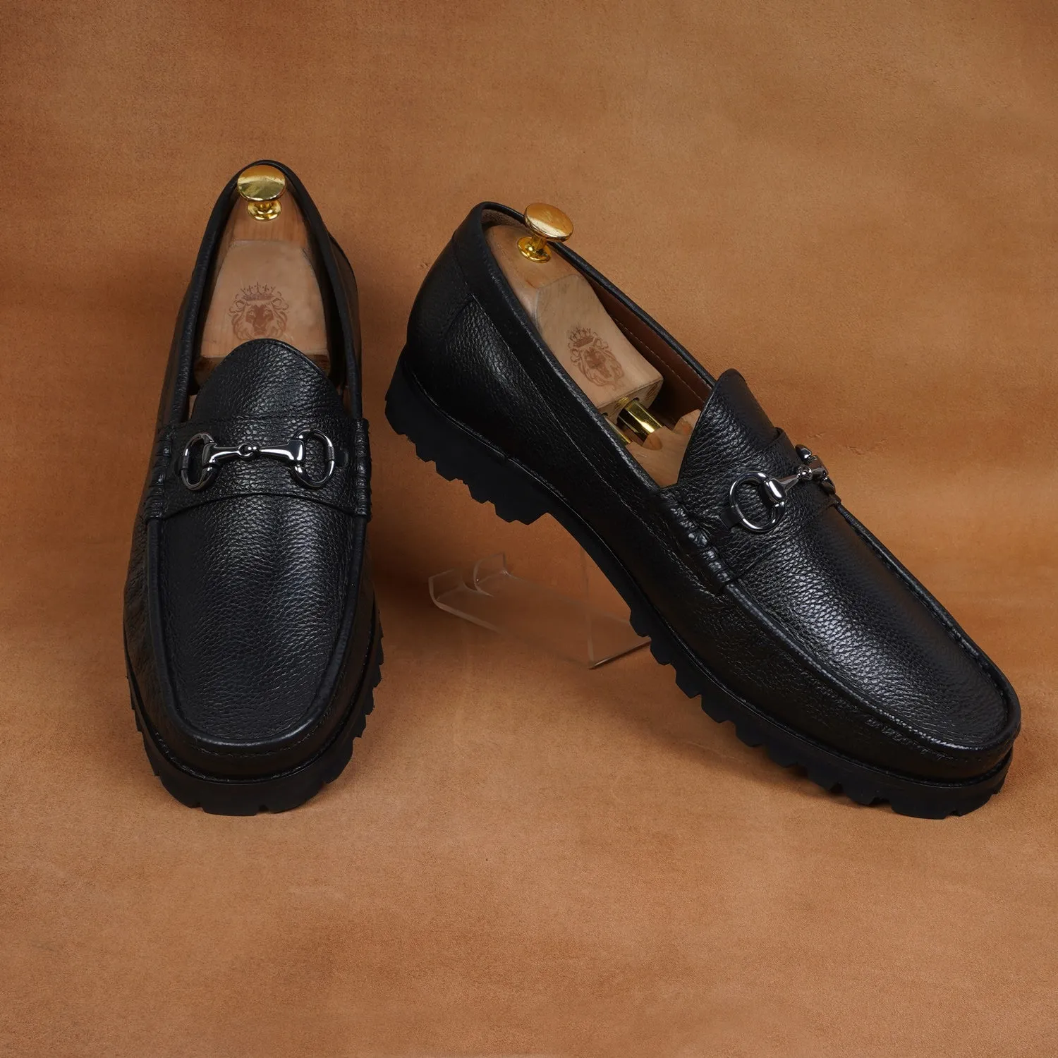 Chunky Sole Moccasin Loafer with Gunmetal Buckle