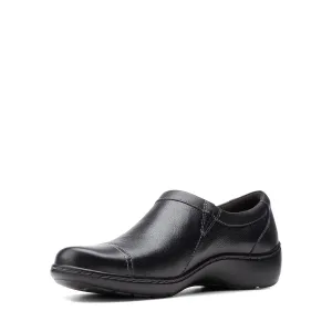 Clarks womens Cora Giny Loafer Flat, Black Tumbled/Smooth Leather, 7.5 Wide US