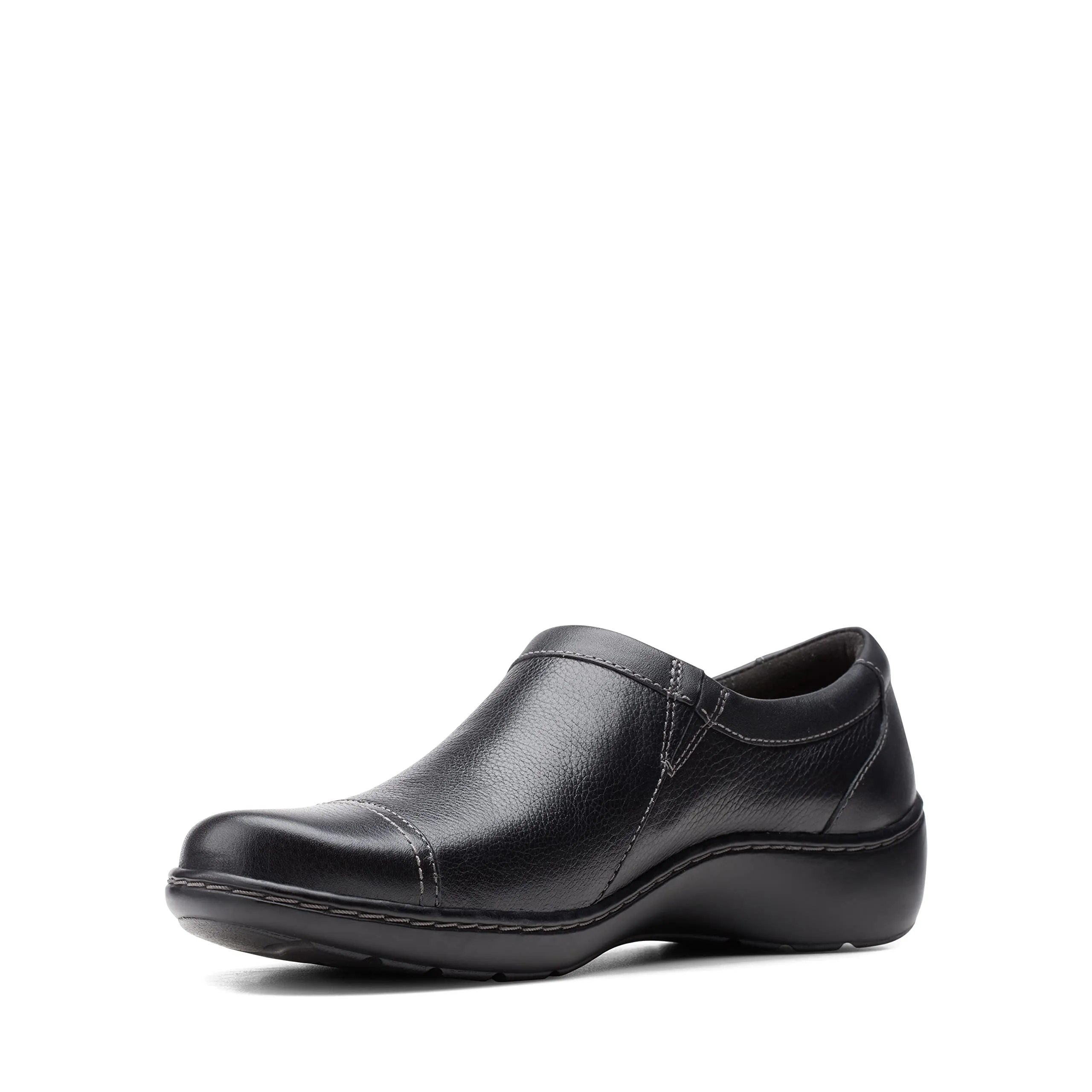 Clarks womens Cora Giny Loafer Flat, Black Tumbled/Smooth Leather, 7.5 Wide US