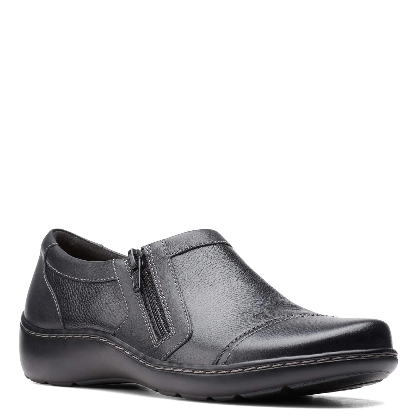 Clarks womens Cora Giny Loafer Flat, Black Tumbled/Smooth Leather, 8 US