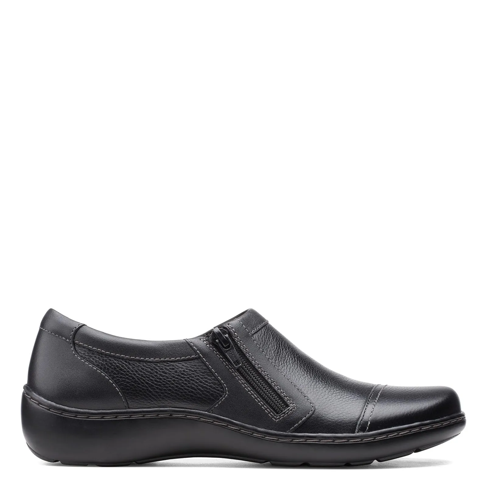 Clarks womens Cora Giny Loafer Flat, Black Tumbled/Smooth Leather, 8 US