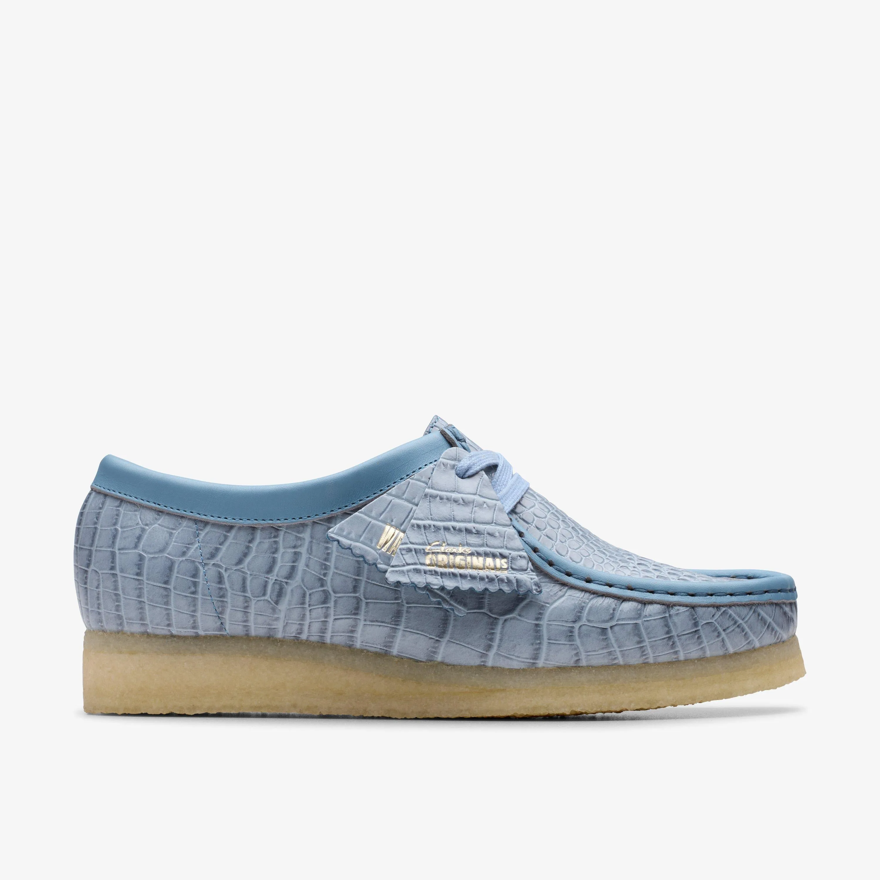 Clarks Women's Wallabee Powder Blue Croc 26180681