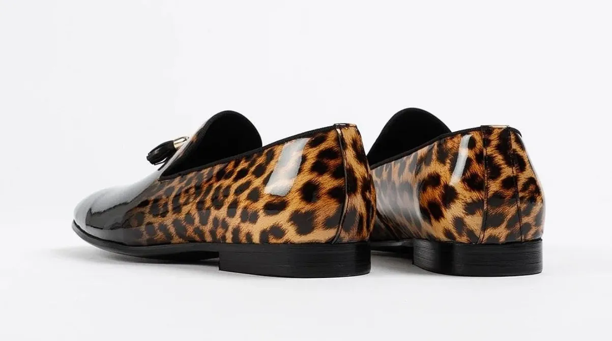 Classic Leopard Patent Leather Slip on Loafer Evening Shoes