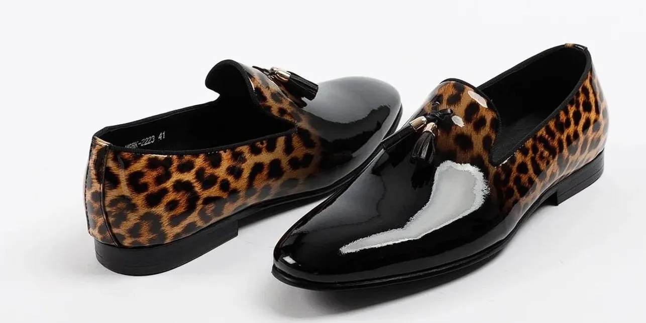Classic Leopard Patent Leather Slip on Loafer Evening Shoes