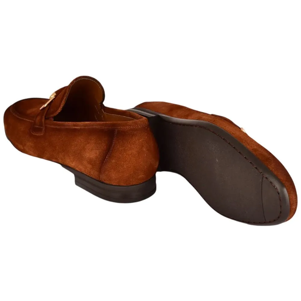 Corrente Men’s Tan Soft Suede Leather Buckle Round Toe Loafer