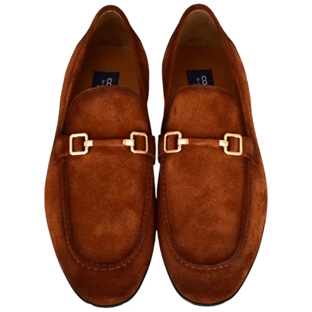 Corrente Men’s Tan Soft Suede Leather Buckle Round Toe Loafer